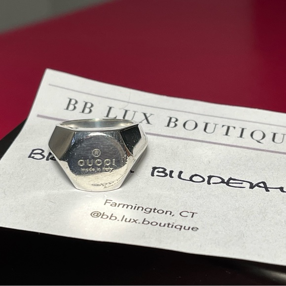 RARE GUCCI 925 Sterling Silver Signet size 5.5 Authentic- full set w/ box, pouch - Picture 13 of 16